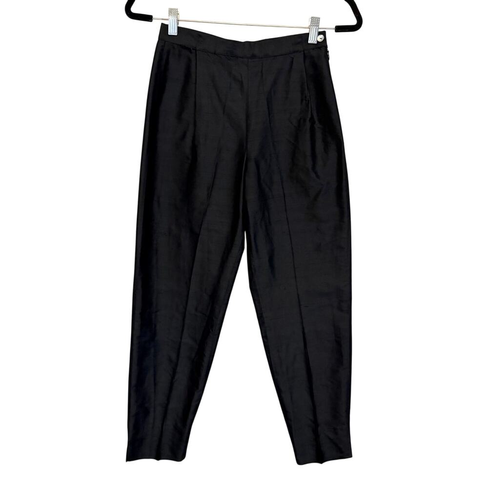 VTG Flatiron Workshop Silk Trousers Pants 6 Black Tapered Career Office Work USA